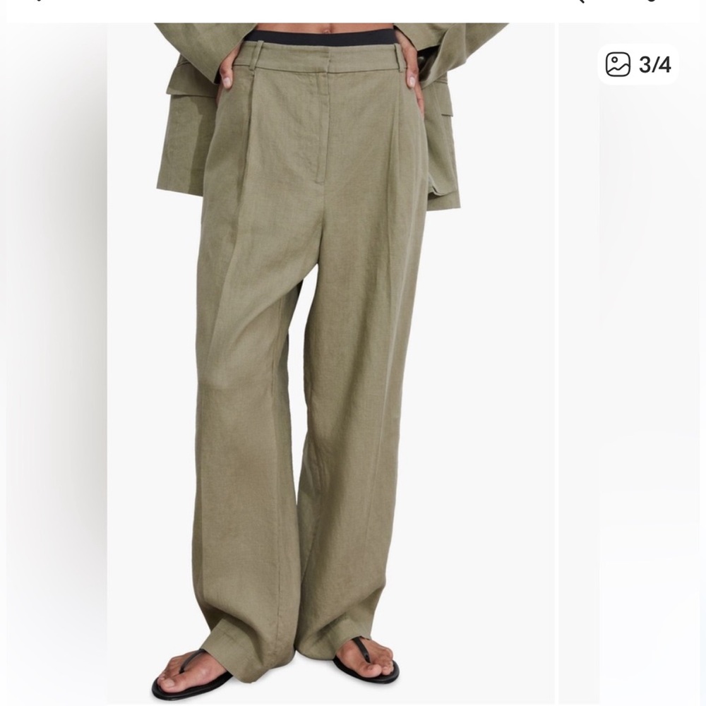 & Other Stories 100% Linen Green trousers Size 6